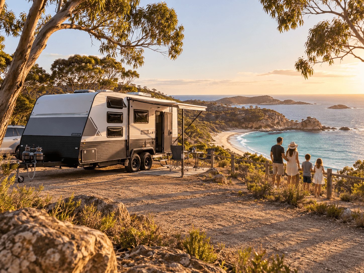 Illustrative caravan scene accompanying the family bunk layout guide