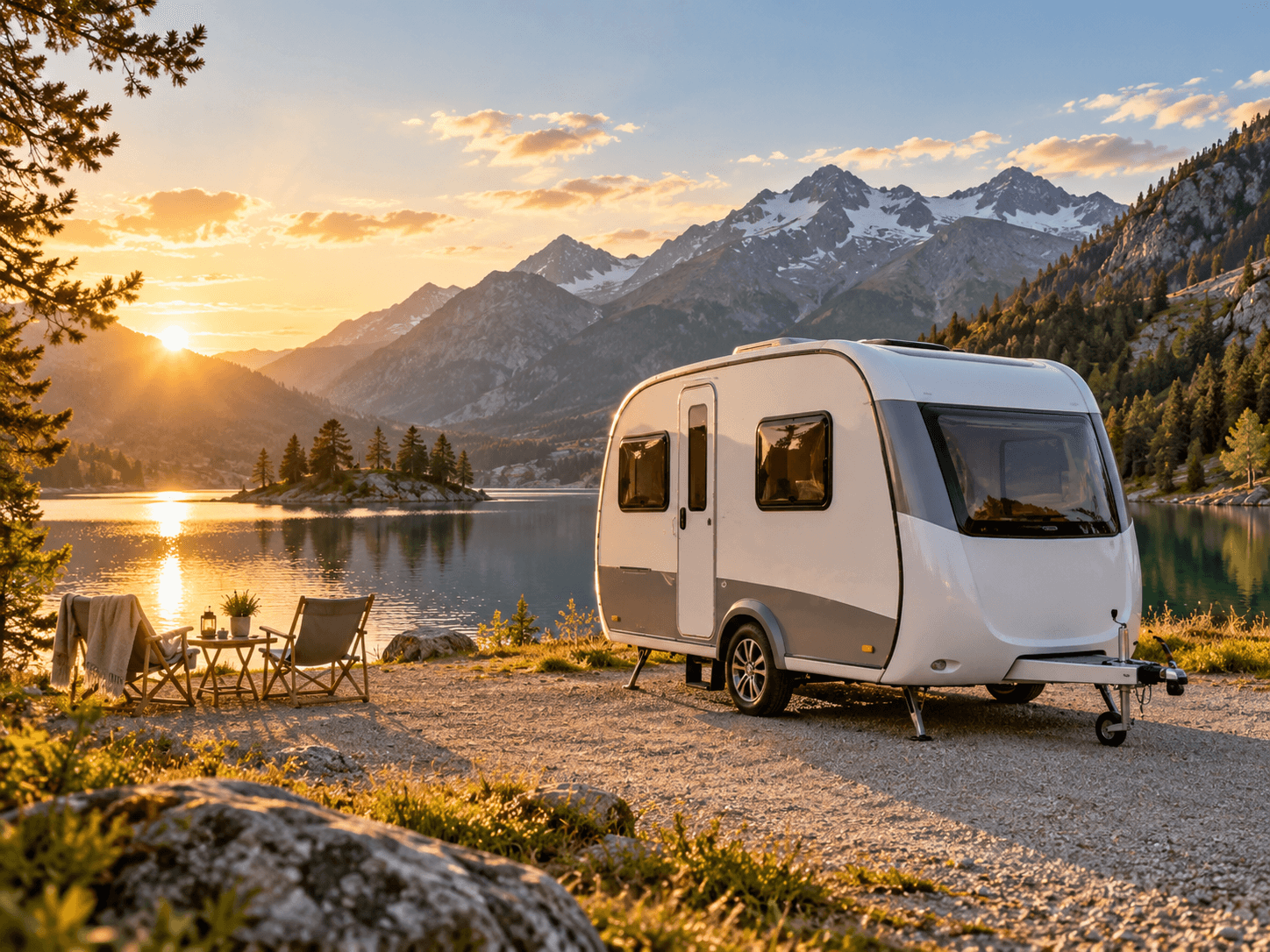 Illustrative caravan scene accompanying the compact couples guide